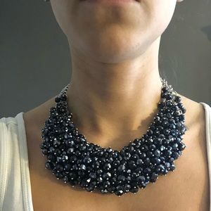 Blue sparkly statement necklace silver